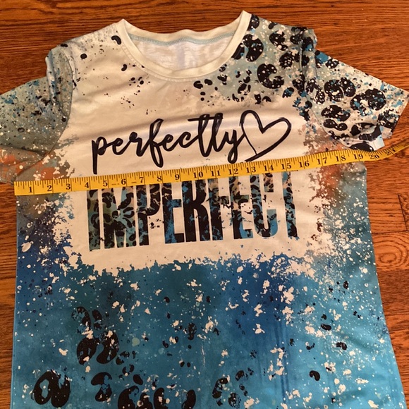 NWOT MD Blue, Black, Tan Speckled Paint Splatter Pattern PERFECTLY IMPERFECT Top - Picture 5 of 7